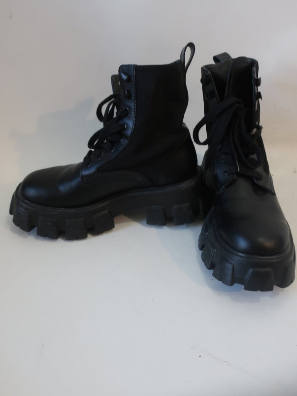 Womens Prada Black Monolith Leather & Nylon Combat Boots 39 EU/US 9 - Picture 5 of 13